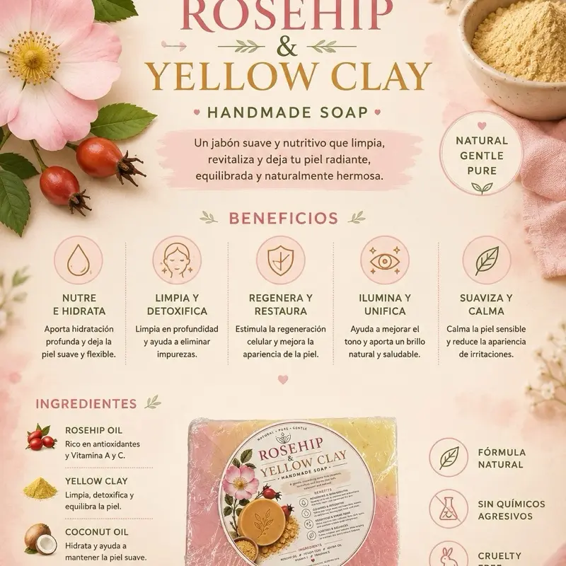 Rosehip & Yellow Clay Soap Bar, Skincare Cleanser for Skin Repair (Face Use)