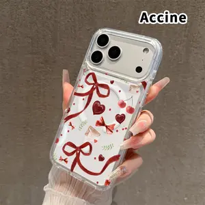 Magnetic Case for iPhone 16 Pro Max Plus 15 14 13 12 11 E Burgundy Romantic  Pattern Acrylic Back Silicone Edges Waterproof Mobile Phone Cover
