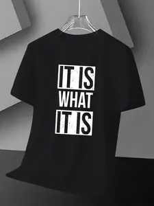 [ Graphic T-Shirt] Black Casual Tee with 'IT IS WH