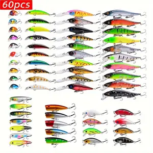 60pcs Artificial Bait Kit Fishing Lures Set Mixed Size Fishing Bait Hard Bait For Bass