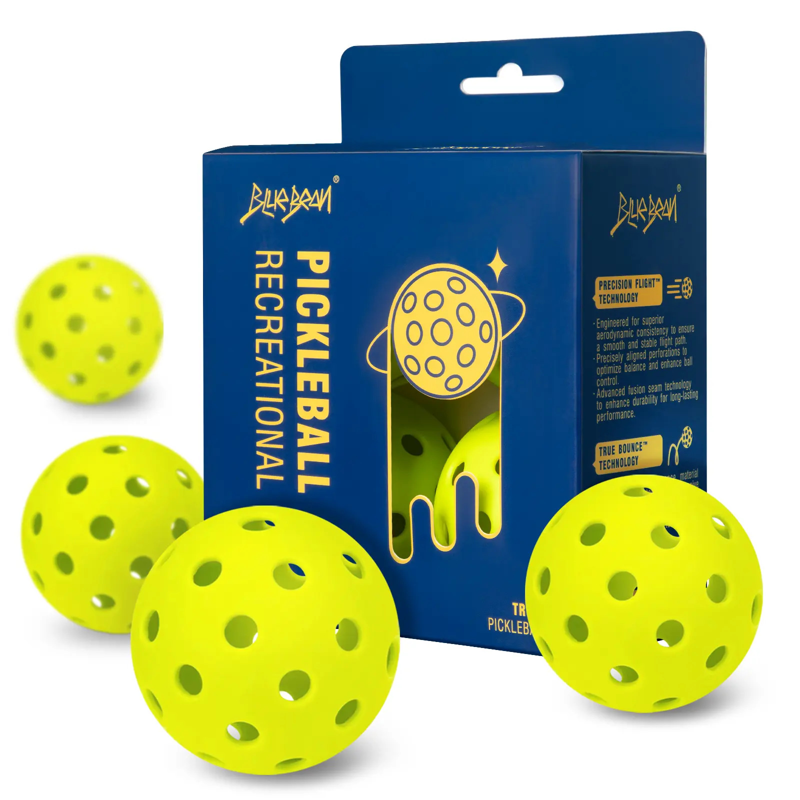 Pickleball Balls 4-Pack – 40-Hole Outdoor Balls, High Bounce, Durable Construction, Balanced Flight for Practice & Rec Play-Neon Green