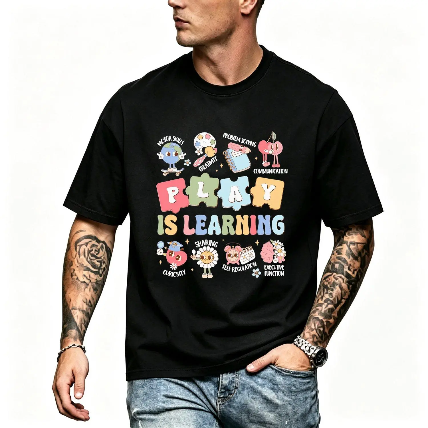 Play Is Learning Graphic Tee Back To School Shirt A Gift For Educators Casual Classroom T Shirt Vintage Style Comfortable Fit