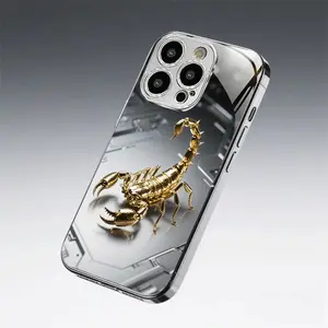 Electroplated Silver Tempered Glass Smartphone Case with Gold Scorpion Pattern, Full Coverage Anti-Drop Handheld Casing for iPhone 11Pro Max-17Pro Max, X, XS, XR, XS Max, 8 - Advanced Sense Business Simplicity Design, Waterproof Cellphone Accessories