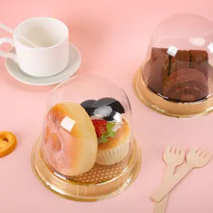 50Sets Clear Plastic Cupcake Container, with Mini Wooden Spork Rope, Disposable Individual Charcuterie Cup Set, for Graduation Dessert Display Charcuterie Grazing Table Catered Event Wedding