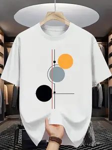 Modern Geometric Graphic Tee - Bold Color Block & Abstract Shapes for Effortless Style (White/Black),Unisex. Summer personalized short-sleeved T-shirt. Simple style. Suitable for all seasons.