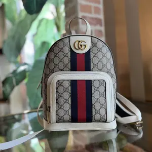 Pre-owned GUCCI GG canvas Backpacks GUCCI Ophidia Small White GG Web Stripe Backpack