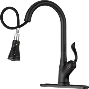 APPASO Pull down Kitchen Faucet with Sprayer Oil Rubbed Bronze, Single Handle One Hole High Arc Pull Out Spray Head Kitchen Sink Faucet with Deck Plate APPASO
