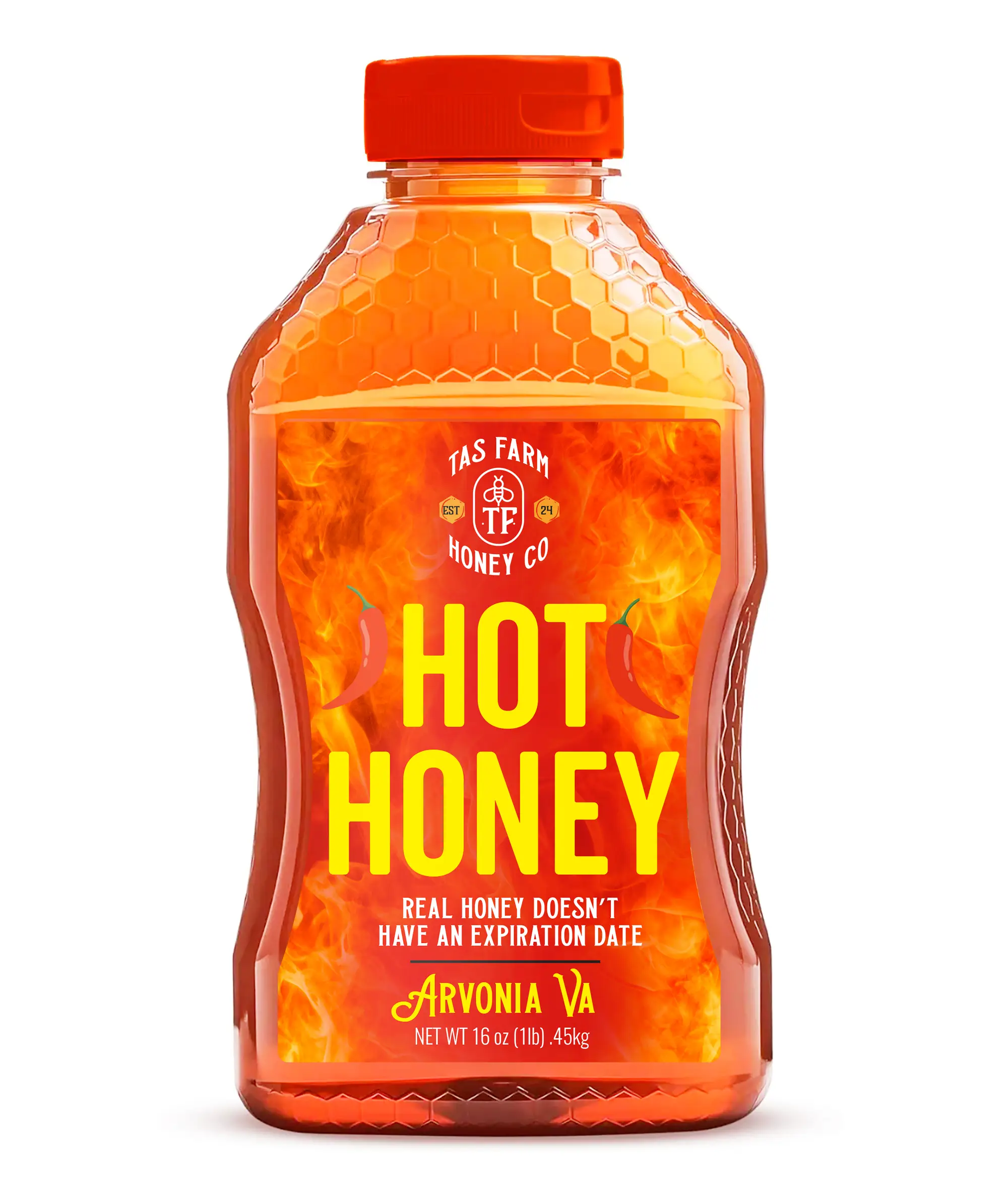 TAS HONEY CO 1 POUND Hot Honey Real Honey Doesnt Have An Expiration Date 16oz Squeeze Bottle Sweet Spicy Flavor honey