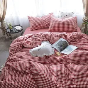 Red Gingham Comforter Set Queen, Comforter Set 3 Pieces 1 Red Grid Comfoter with 2 Pillow for All, Soft Grid Pattern Printed Bedding-Queen Size