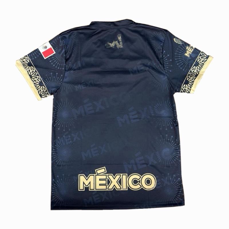Black and gold Mexico Jersey with Traditional Design and Aztec Pattern for Sports Fans.