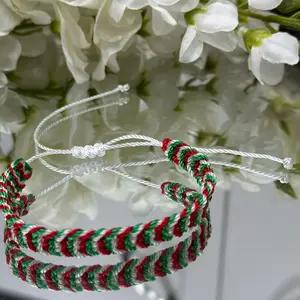 Mexican Inspired Thread Bracelet - Red White Green Color Scheme with Twisted Design -unisex
