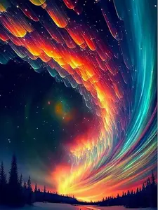 Dreamy aurora diamond painting, soothing starry scene, DIY diamond-picking technique creates an atmosphere-filled home