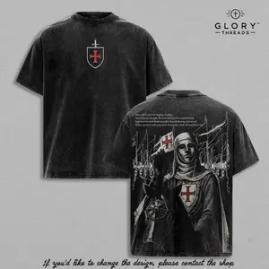 Retro Baldwin IV "The Leper King" The Crusader King and His Holy Army Vintage Washed T-Shirt | Jerusalem Cross Medieval Christian Streetwear | Medieval Cross Armor Glory of God Outfit