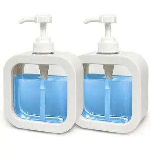 Hand Soap Dispenser for Bathroom, Modern Dish Soap Dispenser for Kitchen Sink, Liquid Soap Container with Pump, Clear Plastic Soap Pump Bottles (2 Packs,10oz, White)