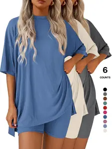 Women's Plus Size Summer Set, Fashionable T-Shirt & Tight Shorts, Casual Sportswear, Elastic Waist, Pockets, All Seasons