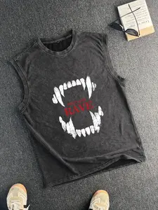 Cotton Vintage Distressed Men's Tank Top, Stylish Sleeveless Round Neck Summer Attire, Trendy Fashion for Men, Halloween