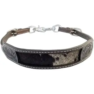 Adjustable Dark Oil Leather Wither Strap w/ Hair-on Cowhide inlay Tooling