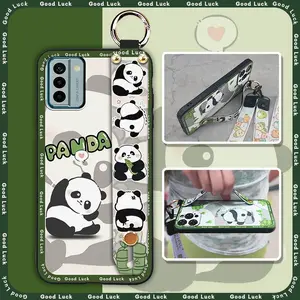 Cartoon Wrist Strap Phone Case For Nokia G22 Fashion Design Anti-dust Back Cover Lanyard protective Silicone Anti-knock Soft case Wristband ring Shockproof Durable panda Kickstand