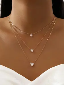 Elegant Zircon Decorated Layered Necklace for Women, Multilayer Necklace, Fashion Jewelry for Party, Daily Clothing Decor, Trendy All-match & Exquisite Jewelry for Birthday Gift, Daily Wear Minimalist Necklaces