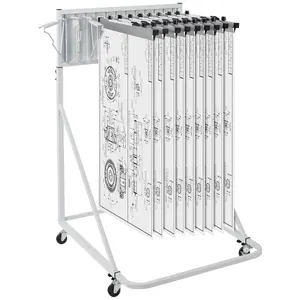 Steel Mobile Blueprint Storage Organiser - 12 Pivot Bracket Plan Holder, Adjustable Height-Length Mobile Rack, Poster Display Solution for Office (Rack Only, No Clamps)