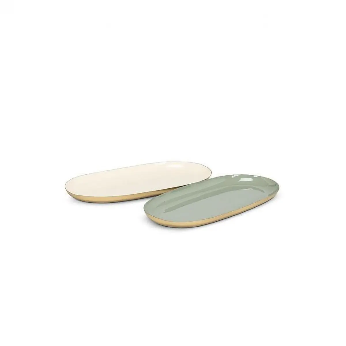 MDR Trading UNBT-00791 Assorted Colored Oval Enamel Tray - Pearl, Sage Green & Gold - Set of 2