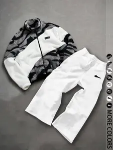 Men's 2 Piece Set Zipper Neck Letter Graphic Outdoor Jacket Winter Coat Straight Leg Sport Pants Fashion Streetwear Athletic Tracksuit Sweat Suits Set Sweatsuit Outfits Workout Sets