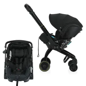 3-in-1 Foldable Baby Stroller & Cradle & Carrier – Adjustable 3-Position Recline, Chest Clip, Aluminum Frame, One-Touch Brake, Extra-Large Canopy, Newborn Ready