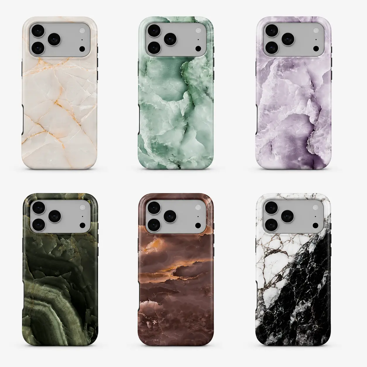 Marble Phone Case for iPhone, Aesthetic Natural Stone Pattern, Glossy Luxury 2-in-1 Protective Cover
