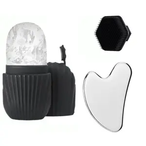 Vertical twill facial ice roller + heart-shaped gua sha board + face wash brush Face Scrubber Tool Facial Cleaning Tool Facial Care Tools Facial care set Cleansing and shaping cold compress in one step Perfect gift for women