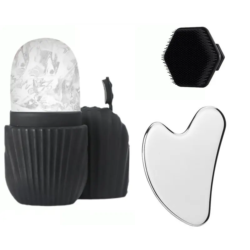Vertical twill facial ice roller + heart-shaped gua sha board + face wash brush Face Scrubber Tool Facial Cleaning Tool Facial Care Tools Facial care set Cleansing and shaping cold compress in one step Perfect gift for women