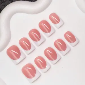 10pcs/Set Handmade Square Nail Tips, Y2K Baddie Style, Nude & White Color With French Tip Design, Summer Nails, Suitable For Women & Girls, Includes Tools, Great Gift For Ladies Nails Nail Supplies Handmade Press On Nails