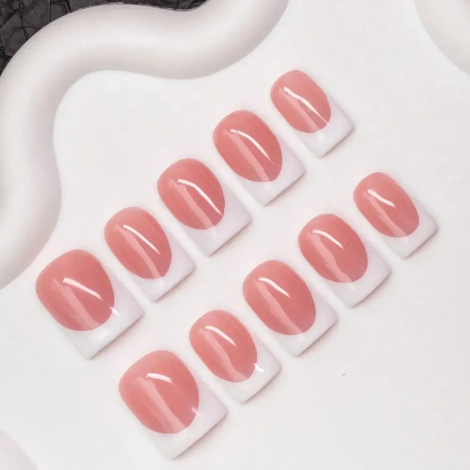 10pcs/Set Handmade Square Nail Tips, Y2K Baddie Style, Nude & White French Tip Design, Summer Nails, Diy Nail Art, Includes Tools, Great Gift, Handmade Press On Nails, Nail Tips Kit, Fake Nails Kit, Nail Art Supplies