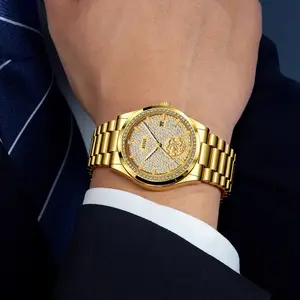 Luxury Rhinestone-Encrusted watches for men Jewelry Mechanical Watch - Elegant Alloy Band, mineral glass dial, Luminous Display for Men & Wome