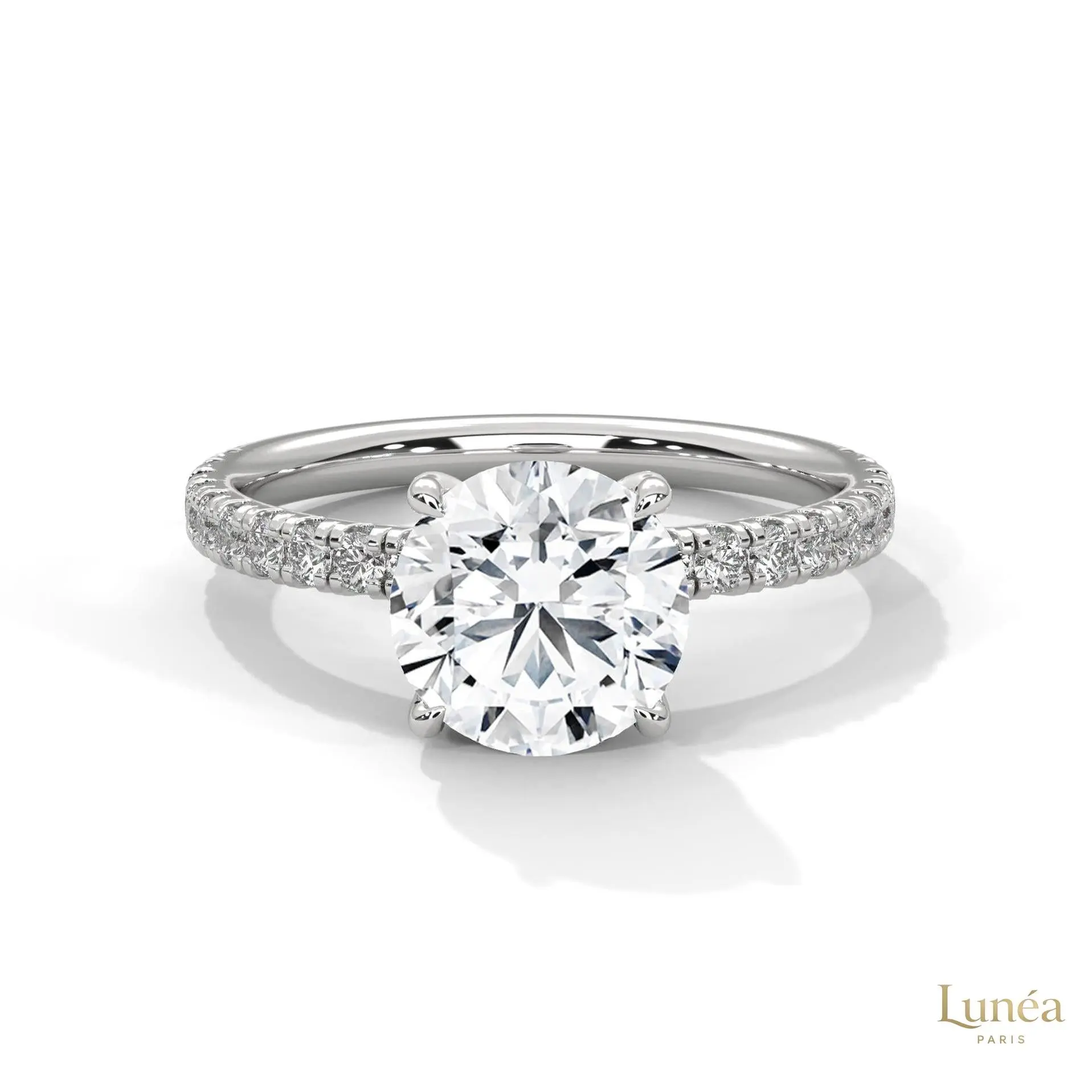 2.50 CT Round Lab Diamond Pavé Engagement Ring | Lab Grown | 14K Gold & Platinum