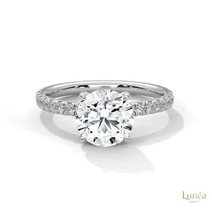 2.50 CT Round Lab Diamond Pavé Engagement Ring | Lab Grown | 14K Gold & Platinum