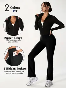 Women's High-End Yoga Set, Slimming Half High Neck Jacket + Peach Hip Lifting Tight Yoga Bell Pants, High Stretch Breathable, Sports Activewear Set