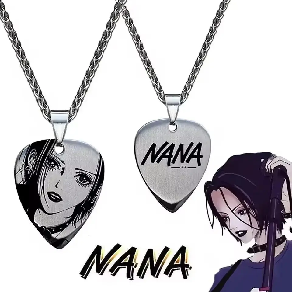 Nana Oosaki Cosplay Guitar Pick Pendant Necklace, Unisex Stainless Steel Rock Choker, Costume Jewelry Accessories Props