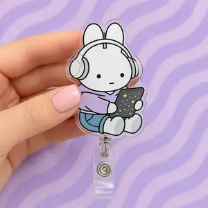 Bunny Gamer Badge Reel, Bunny with Headphones ID Holder, Nurse Accessory