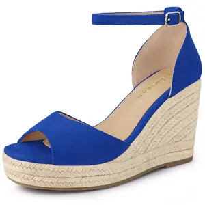 BLISSFUL STEP Espadrille Platform Ankle Strap Wedge Heel Sandals