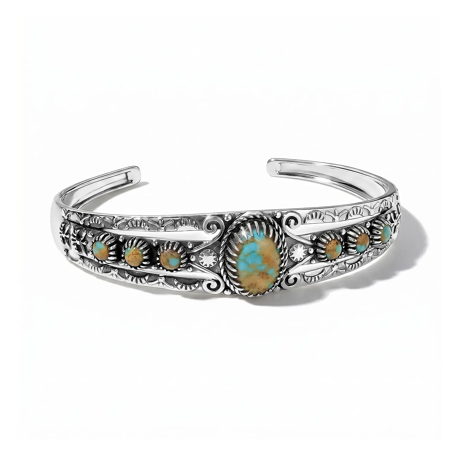 D'Joy Artisan Crafted Premium Royston Turquoise Cuff Bracelet in Sterling Silver (7.25 In) 9.65 ctw