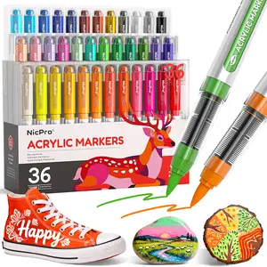 Nicpro Acrylic Paint Markers, Water-Based Brush Tip Acrylic Paint Pens with Automatic Ink Control for DIY Crafts, Art Paint Markers for Rock Painting, Glass, Ceramic, Christmas Decorations