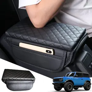 Center Console Armrest Cover for Ford Bronco Accessories 2021 2022 2023 2024 2025 2/4-Door with Leather Side Pockets Interior Accessories Prevent Scratching Nissan Frontier Center Console Cover PU Car Armrest Cover