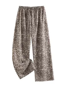 Women's Fashion Sexy Leopard Print Wide Leg Pants, Boho Casual Trousers, Loose-Fitting All Season Wear, Moderate Fabric Comfortable Style