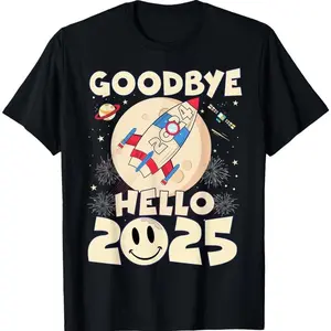 Comfortable & Breathable Short Sleeve Top for All Seasons Men'sHumor s Shortsleeve Holiday Gifts. New Year'S Countdown.Mad.Printed Goodbye 2024 Hello 2025 Design Tee T Shirt