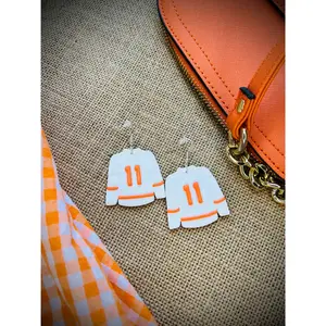 Customizable Hockey Jersey and Number Earrings Customizable Hockey Earrings for Mom Clay Dangle Earrings