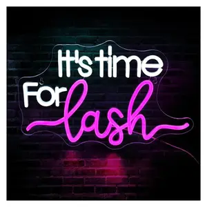 Sign Illuminated It's Time For Lash Neon Sign LED For Wall Decor Night Lights ,Girls Beauty Makeup Room Decor USB Powered 25.5cmX40cm