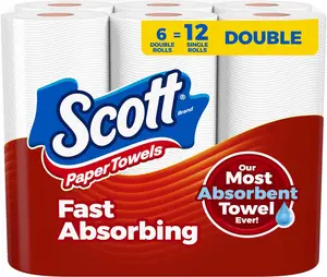 Paper Towels, Choose-A-Sheet, 6 Double Rolls = 12 Regular Rolls (100 Sheets Per Roll)