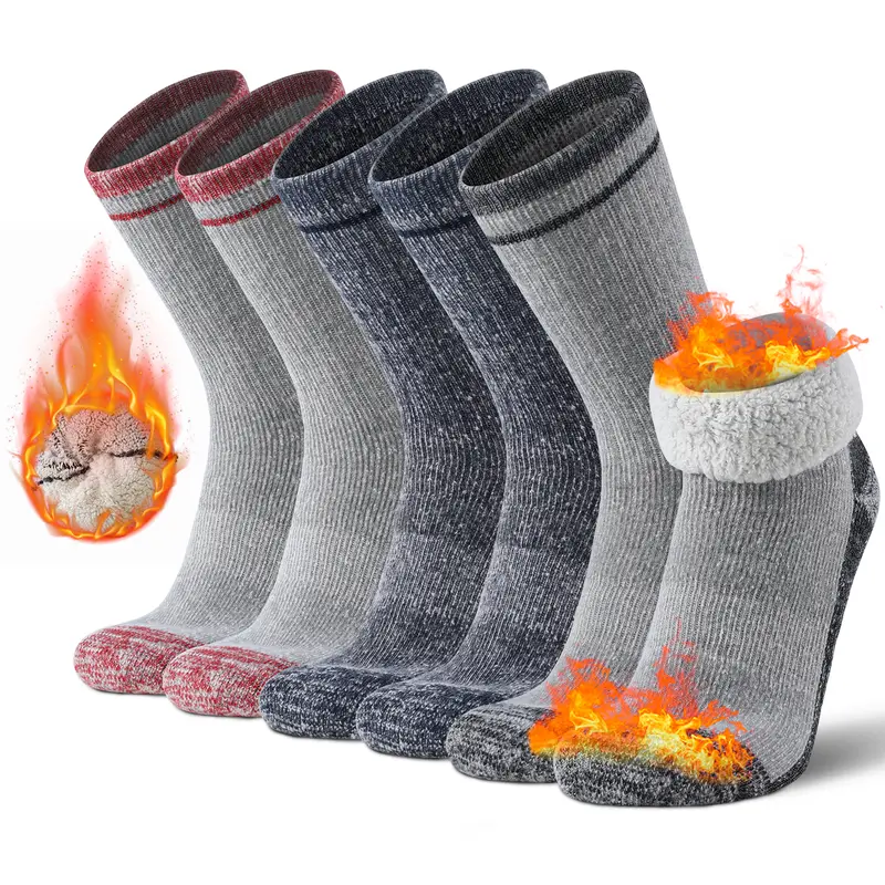 Men's 3-Pair Low Cut Cushioned Fuzzy Athletic Socks - Breathable Non-Slip Poly Wool Nylon Blend Plain Socks - 3 Black,3 Gray,3 Red - Gym,Lounging,Autumn Winter Daily Wear Holiday Gifts