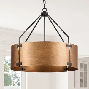 22"Copper Drum Chandelier for Dining Room Brass Farmhouse Large Pendant Lights Hanging Round Light Fixture Vintage Bronze Adjustable Chandeliers for Kitchen, Foyer Entryway, Bedroom Living Room