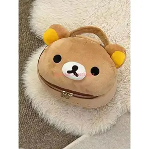 Rilakkuma Bear Girl Plush Makeup Storage Bag Portable Elliptical Stereoscopic Cute Cartoon Storage Case for Toys & Hobbies